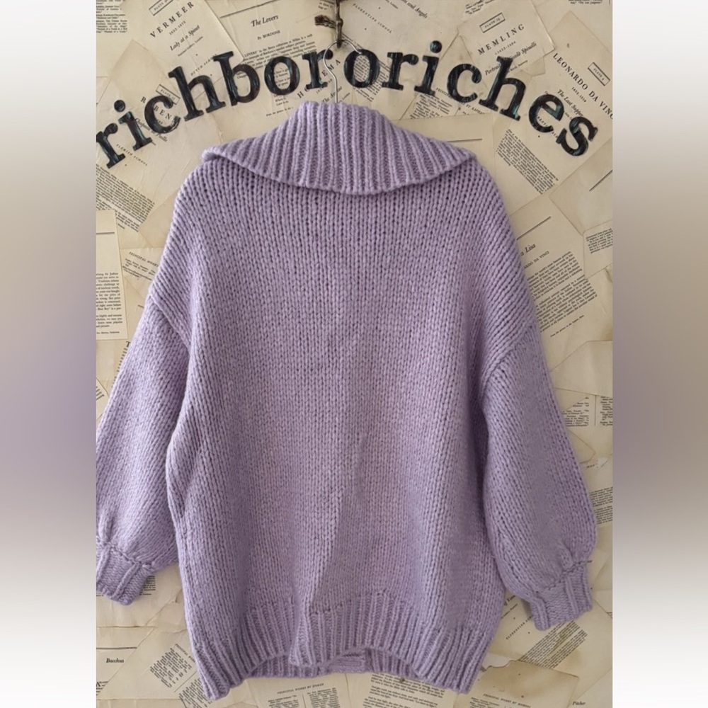 Anthropologie Slouchy Cosy Cardigan Cable Knit Ribbing Button Front Lavender - Picture 6 of 6
